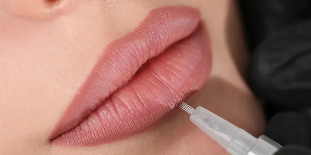 Lip Blush lip micropigmentation treatment designed to enhance natural lip colour, symmetry, and definition. This advanced permanent makeup procedure provides a soft, tinted effect while improving lip shape and tone. Ideal for clients seeking subtle, natural-looking, long-lasting lip colour enhancement.
